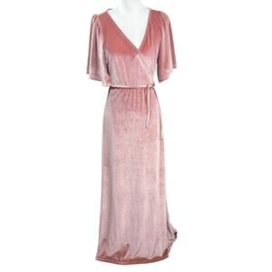 Baltic Born Long Velvet Wrap Maxi Dress Meghan Dusty Pink Size M